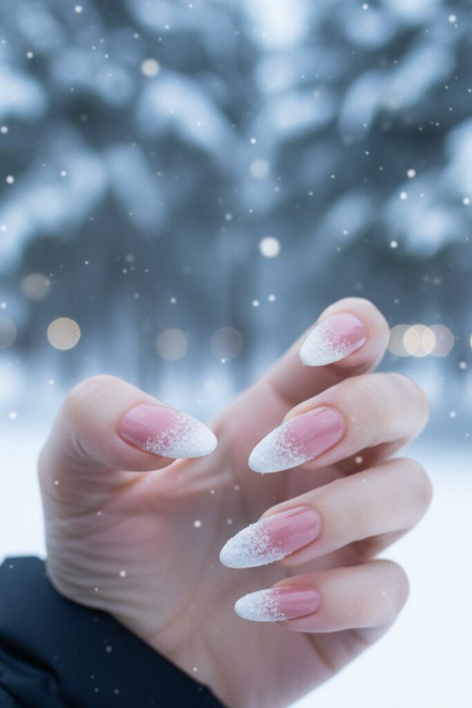 Soft Rose Frosted Tips Nails