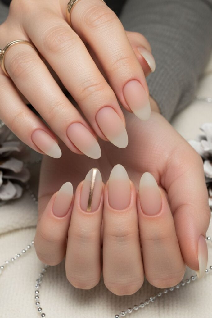 Nude Matte with Glossy Stripe Nails