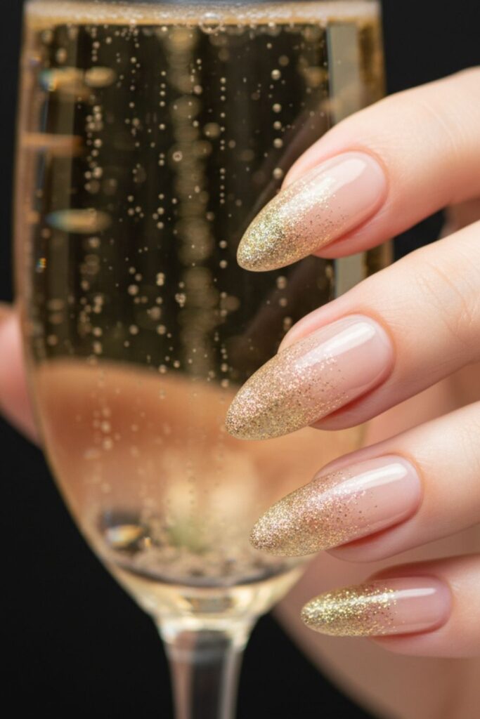 Champagne Gold Glitter Ombre Nails