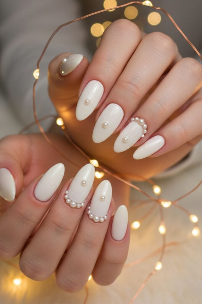 Pearl-Accented Ivory Nails