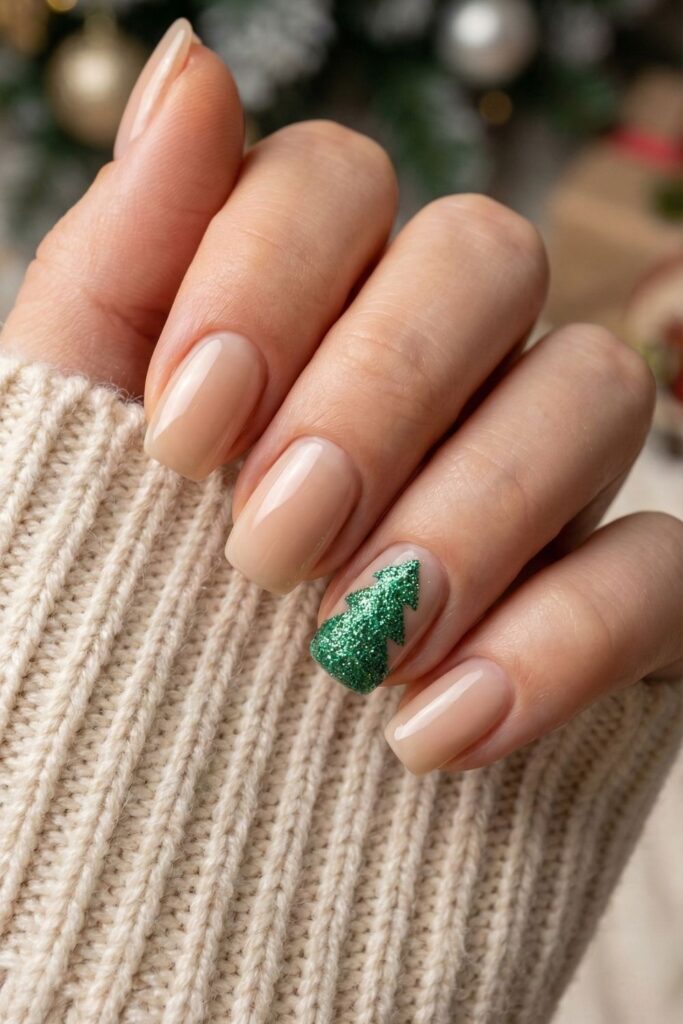 Glittery Fir Tree‎ Accent Nails