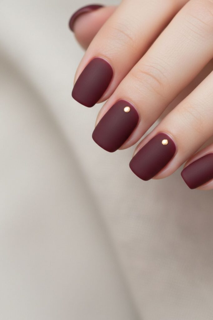 Matte Burgundy & Gold Dot Nails