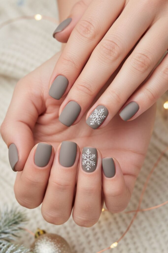 Soft Greige with Tiny Snowflake Accent Nails