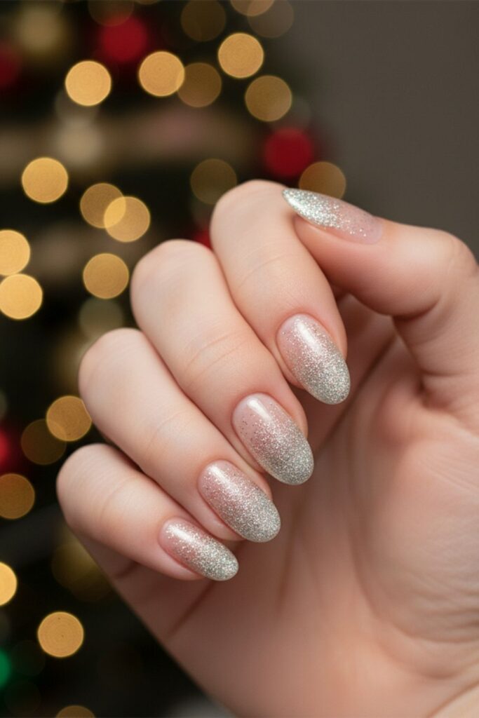 Silver Glitter Gradient Nails