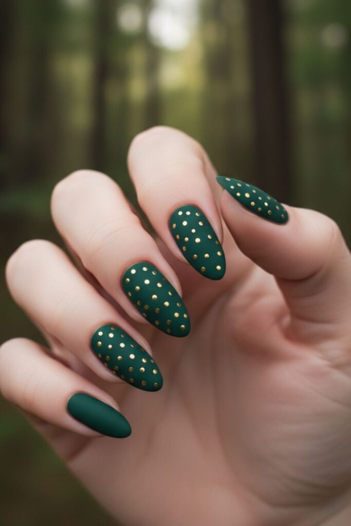 Forest Green Matte with Gold Dot Nails