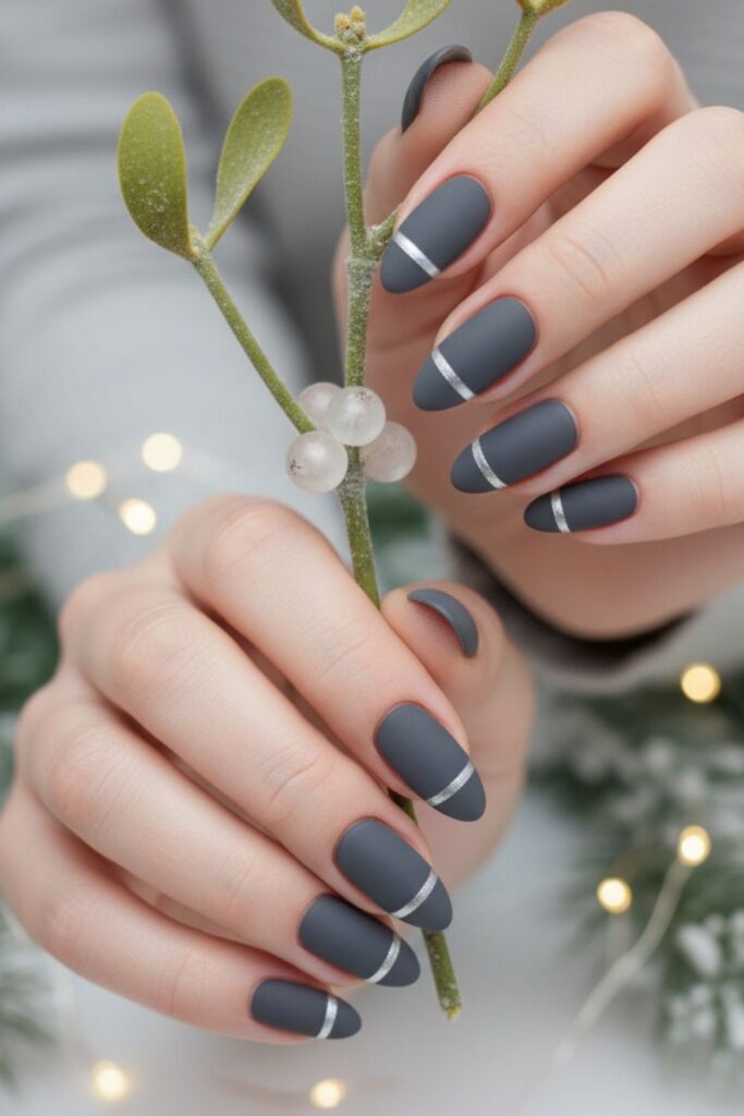 Matte Slate with Silver Edge Nails