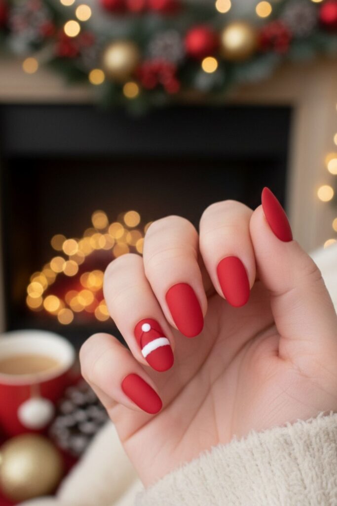 Santa-Hat Red Matte Nails