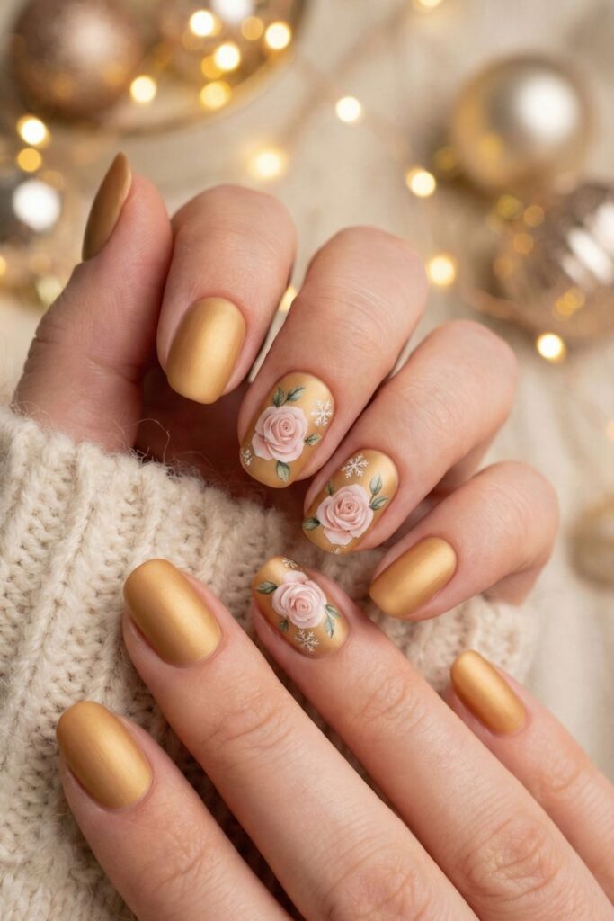 Belle’s Golden Christmas Elegance Nails