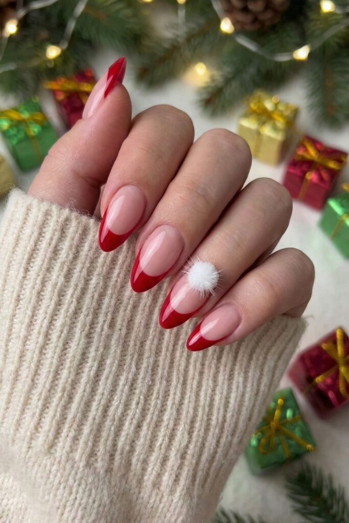 Santa Hat French Tip Nails