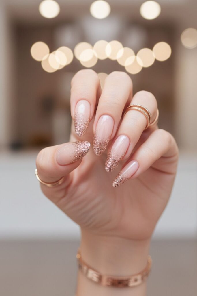 Champagne Sparkle Almond Nails