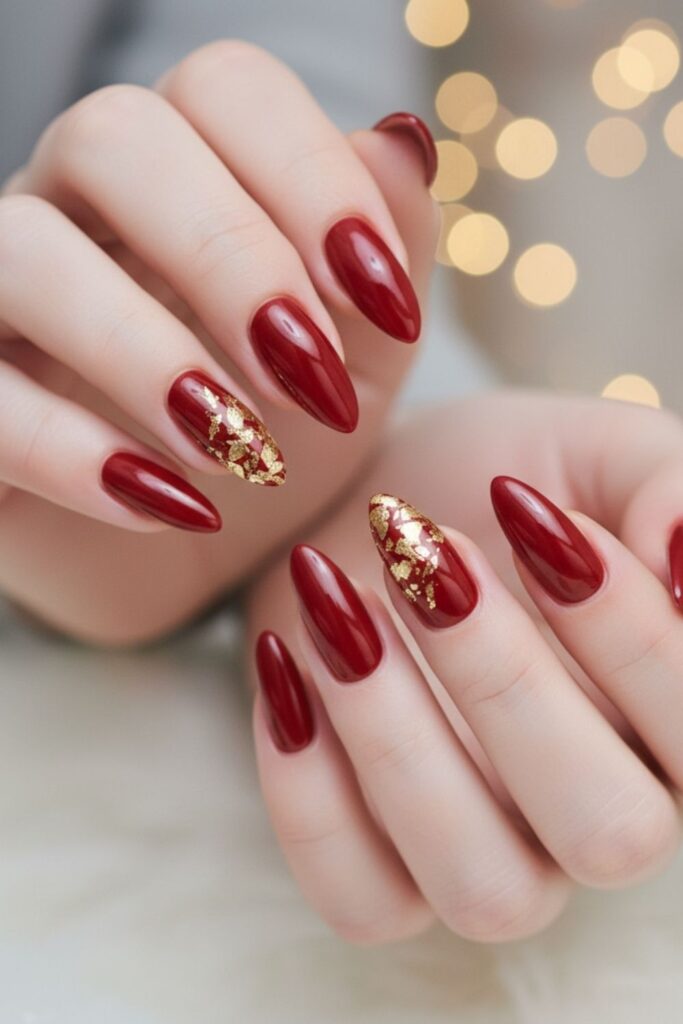 Classic Festive Red with Gold Foil Nails