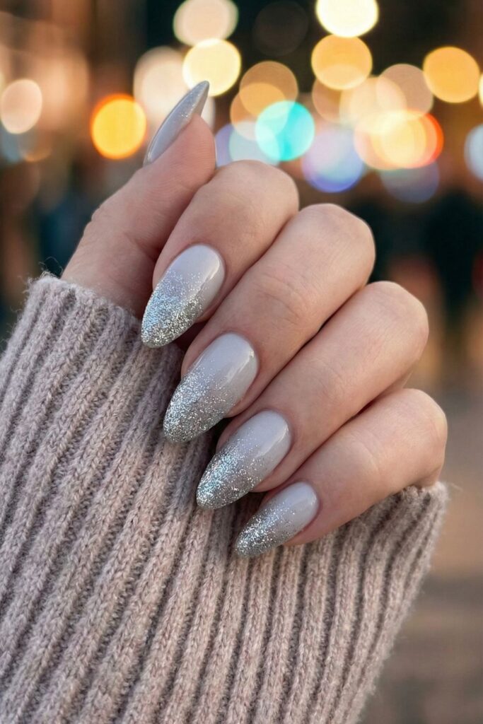 Glittery Silver Ombre Nails