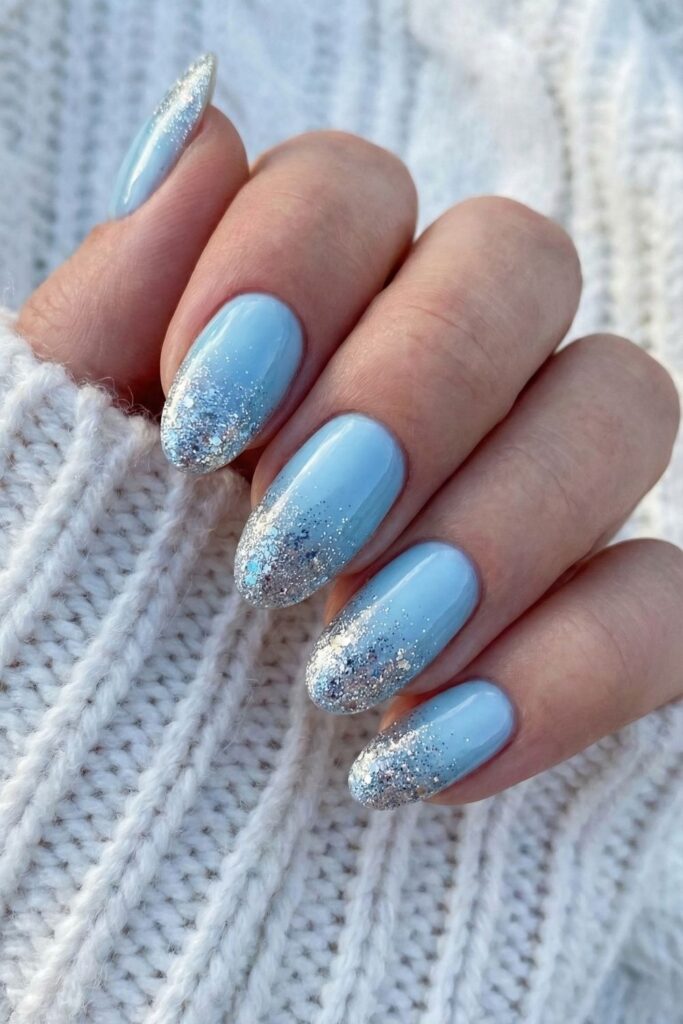 Icy Blue Glitter Ombre Nails
