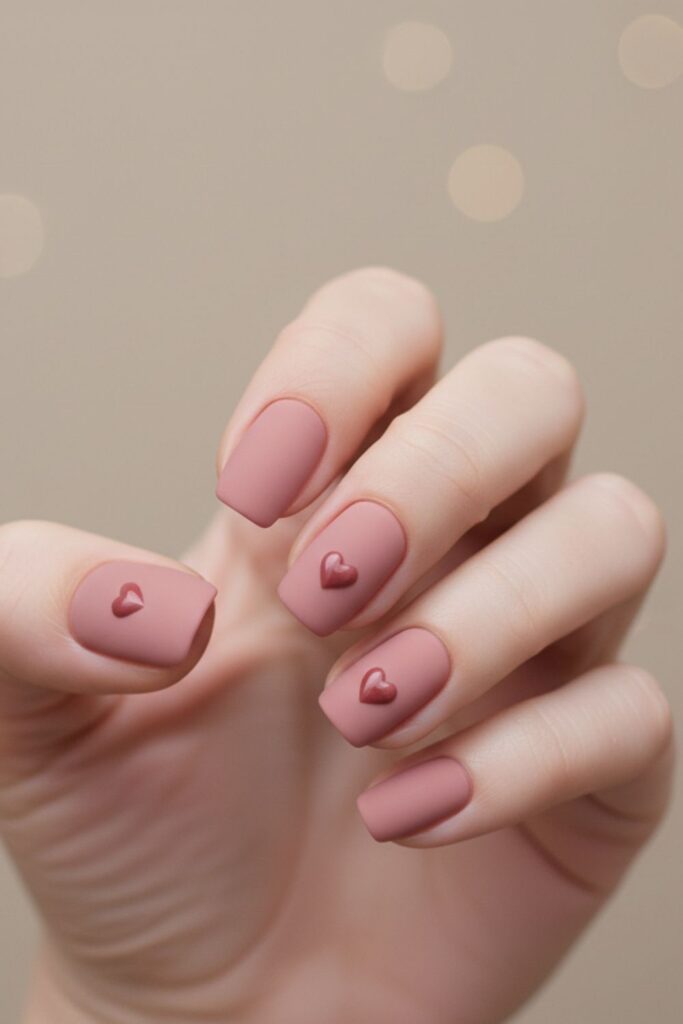 Soft Pink Matte with Glossy Heart Nails
