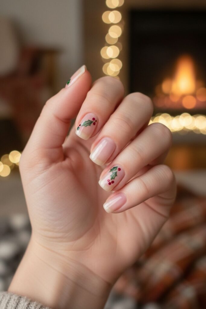 Holly Berry Minimalist Nails