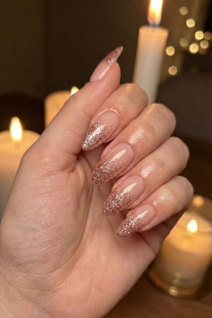 Rose Gold Glitter Fade Nails