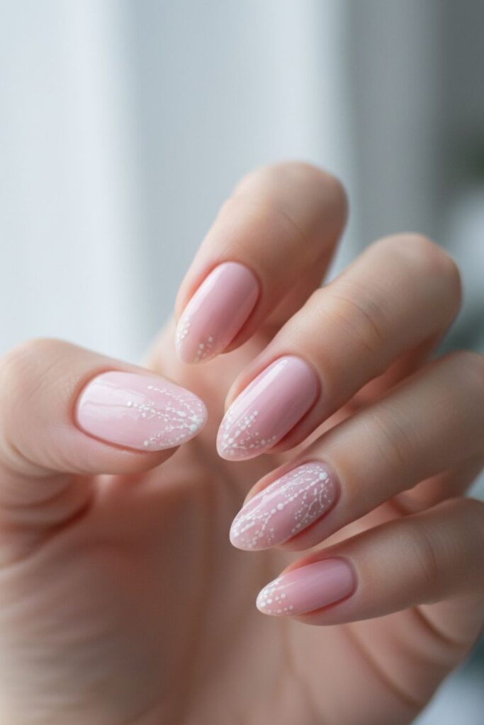 Pale Pink Snowdrift Dots Nails