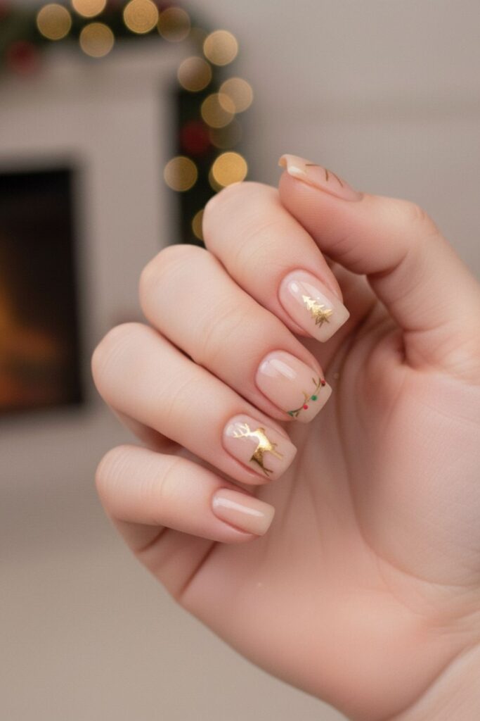 Sand Beige with Clear Top Half Nails