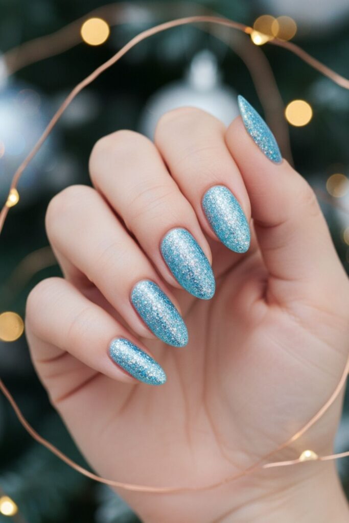 Frosted Blue Sparkle Nails