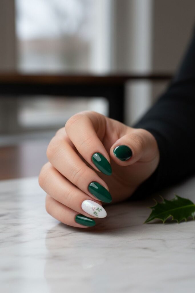 Frosted Evergreen Accent Nails