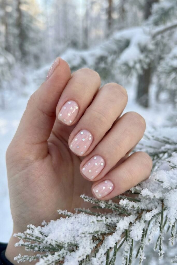 Holographic Snowball Dots Nails
