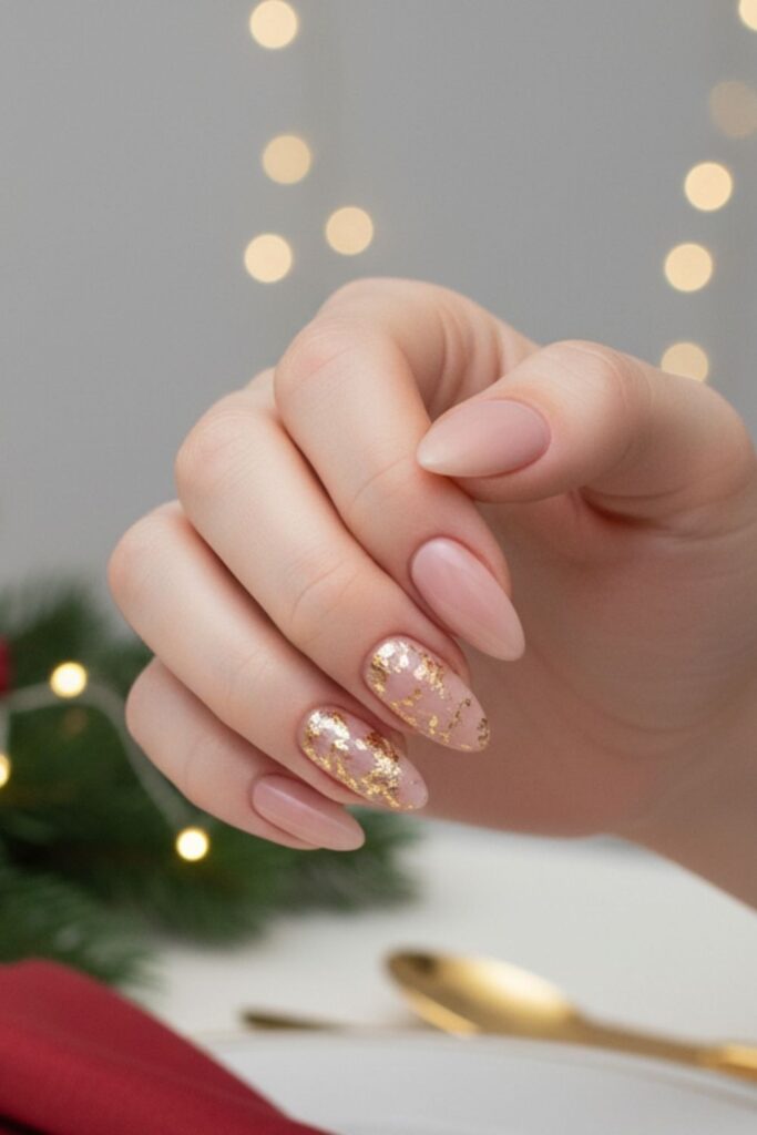 Gold Foil Accent Almond Nails