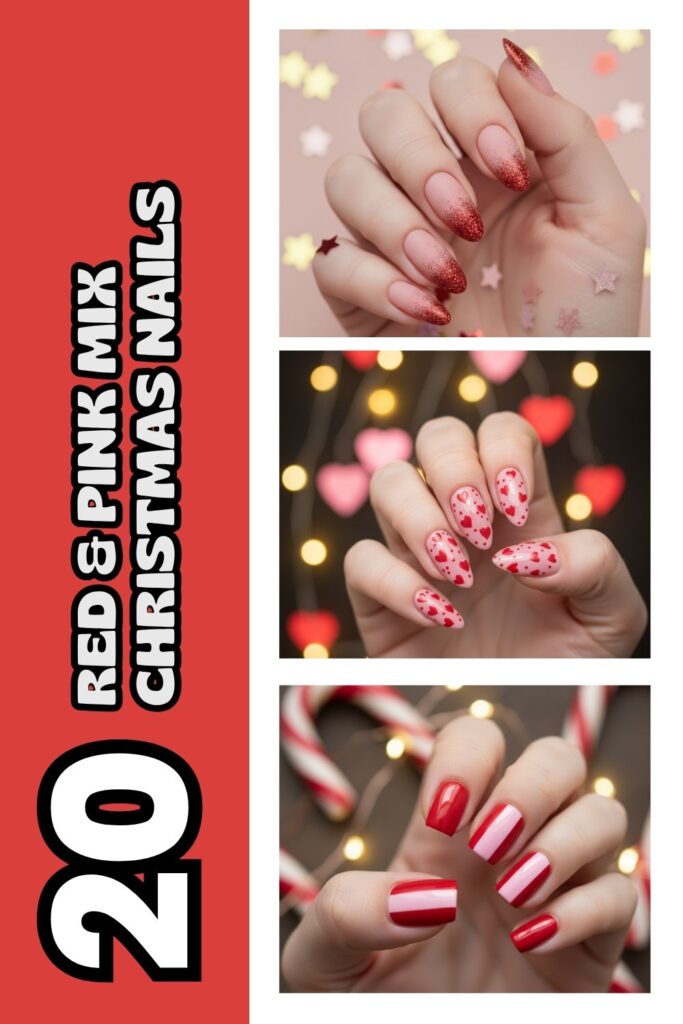 Red and Pink Christmas Nails