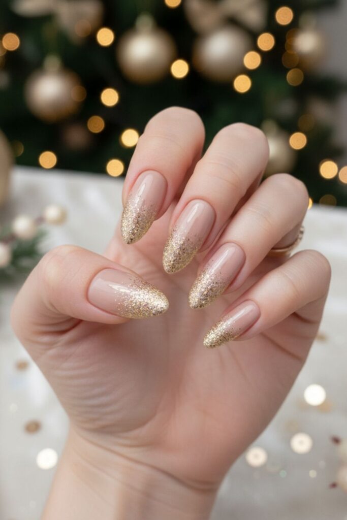 Subtle Champagne Glitter Ombre Nails