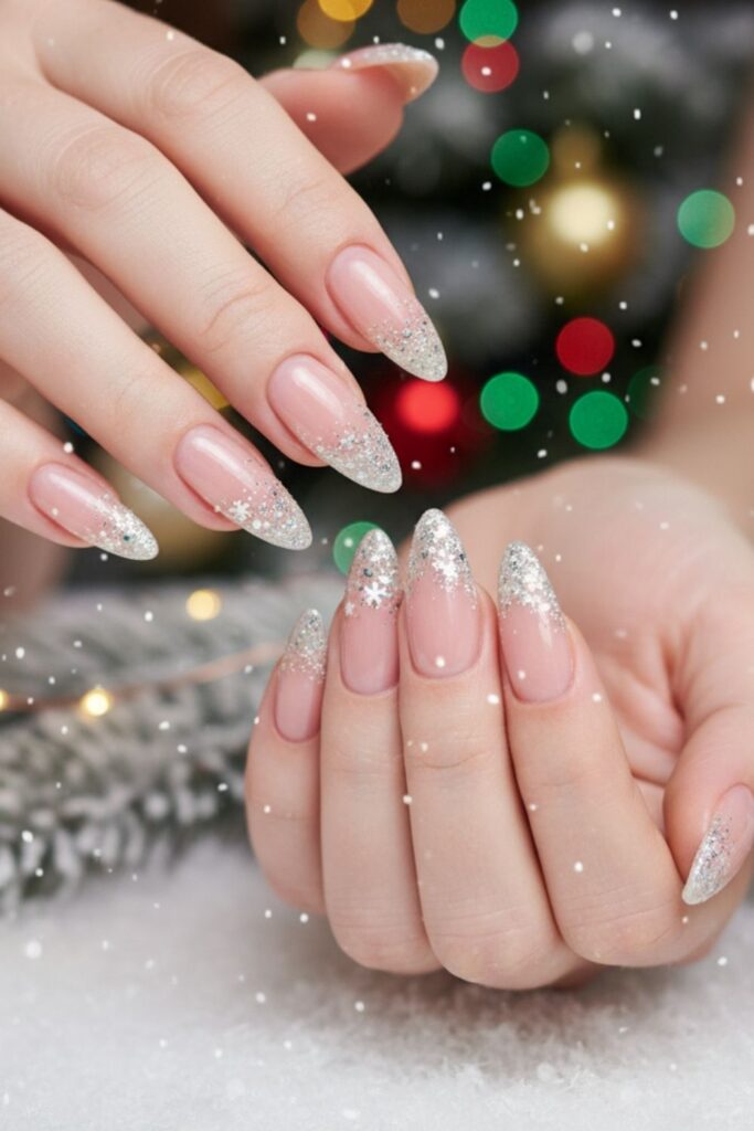 Snow-dusted French Nails