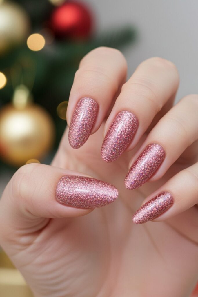 Pink Holographic Sparkle Nails
