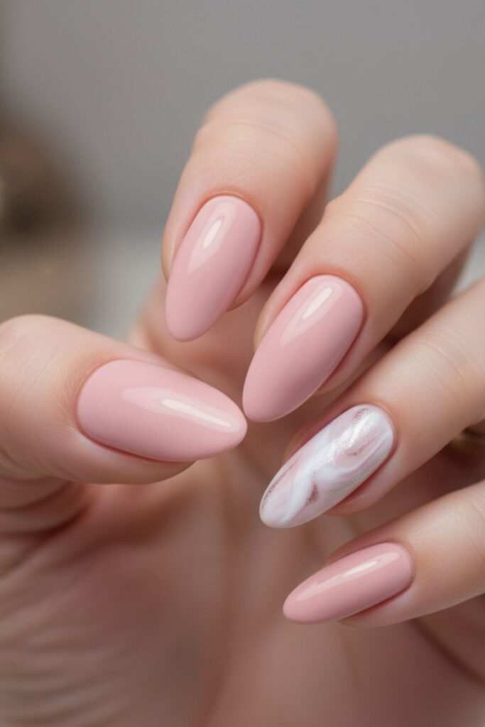 Chalky Pink Marble Swirl Nails