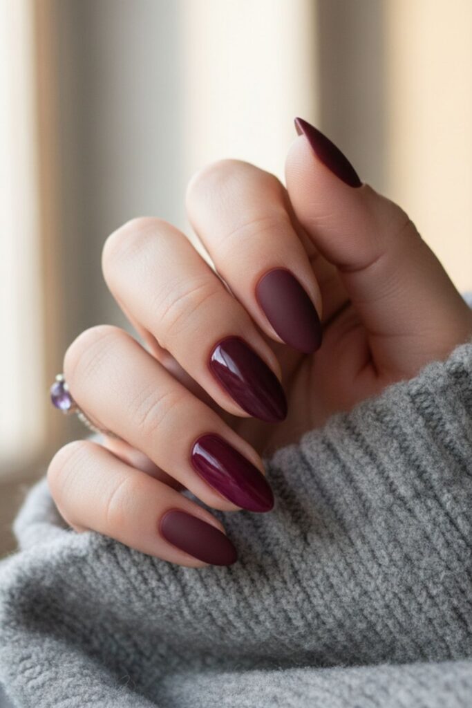 Matte Berry Almond Nails