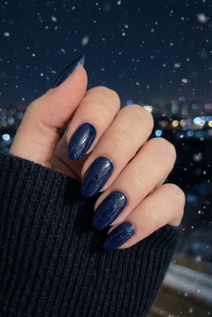 Deep Navy with Silver Flicker Nails