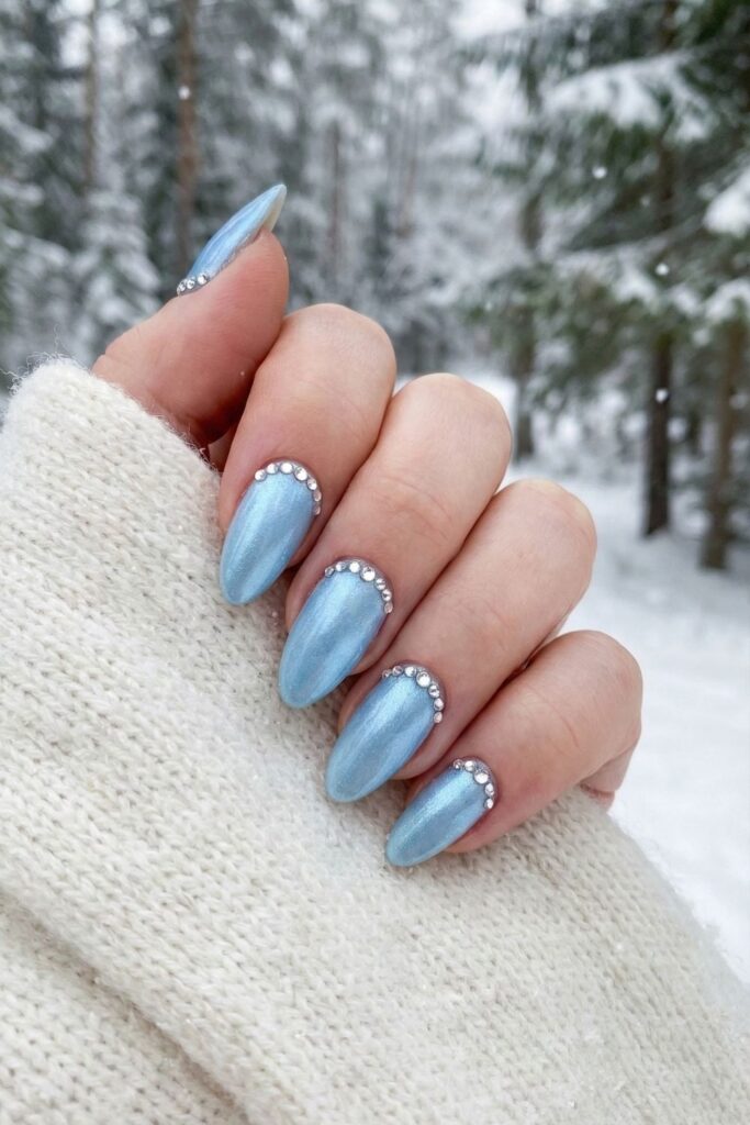 Frosted Blue with Crystal Accent Nails