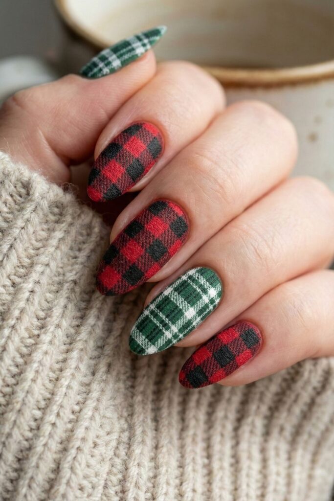 Plaid Cozy Sweater Print Nails