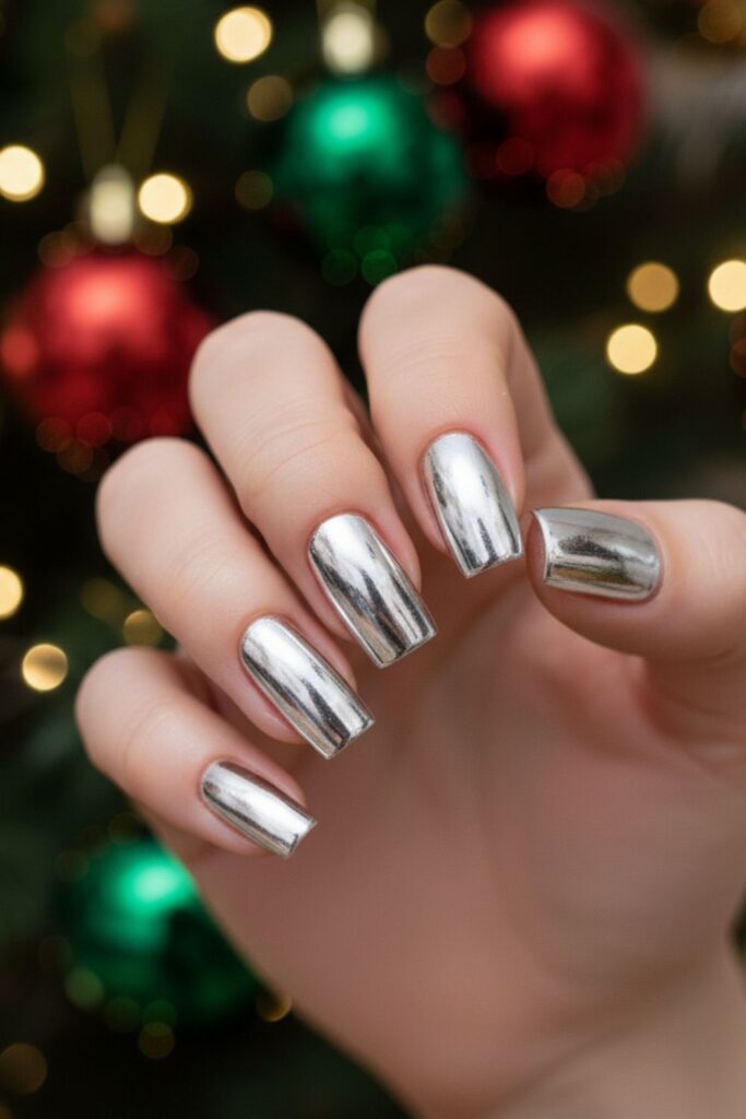Silver Chrome Square Nails