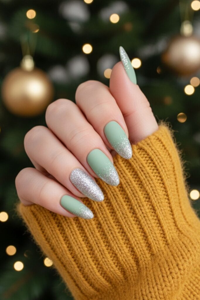 Pistachio Sparkle Ombre Nails