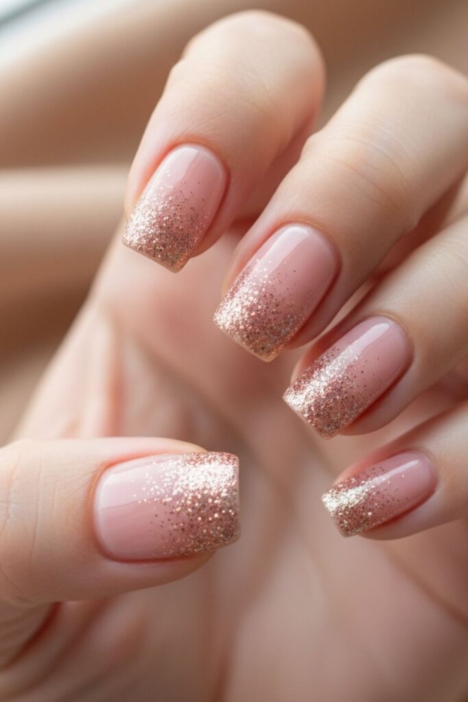 Blush Pink & Rose Gold Glitter Gradient Nails