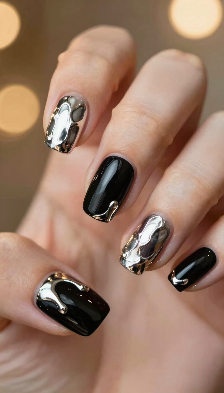 Black Onyx with Silver Liquid Metal Drip