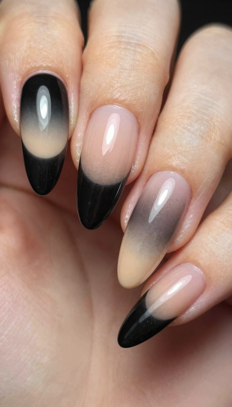 Black with Nude Ombre Gradient Tips