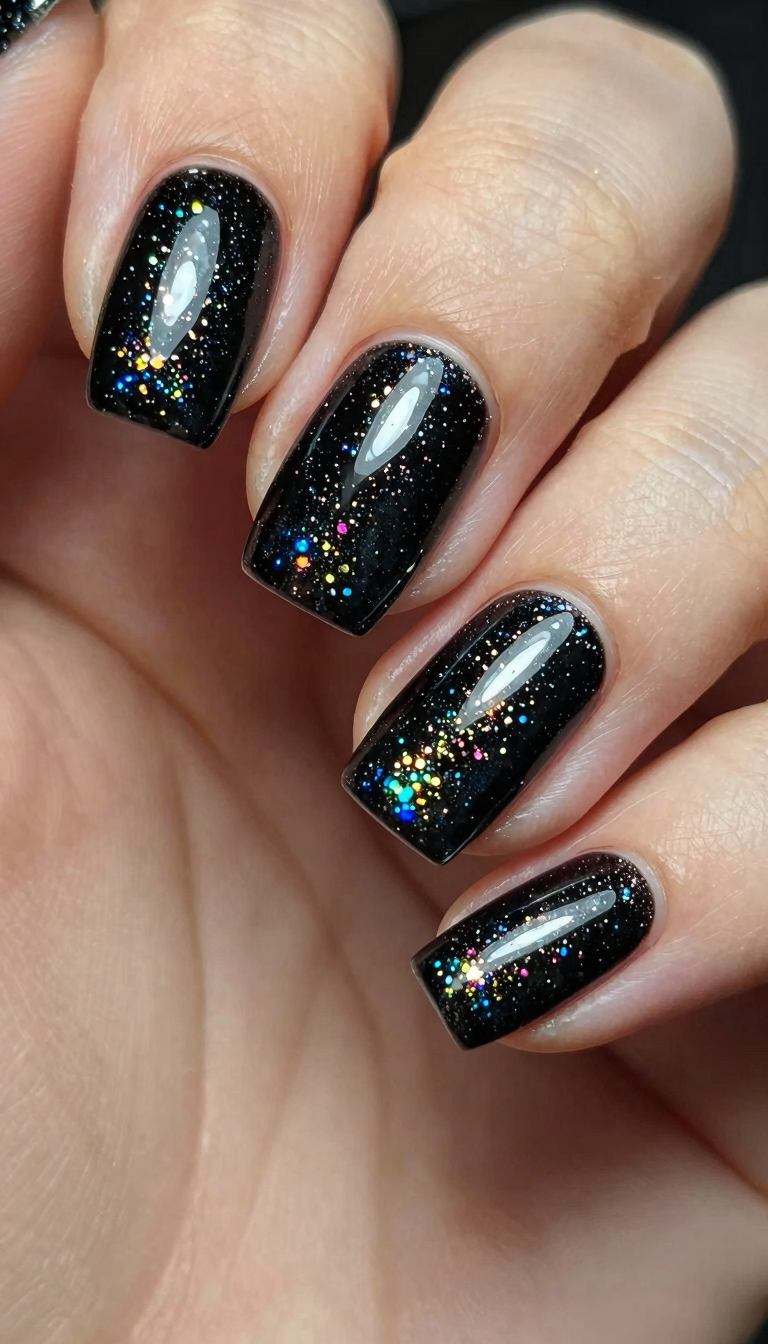Black with Scattered Holographic Glitter