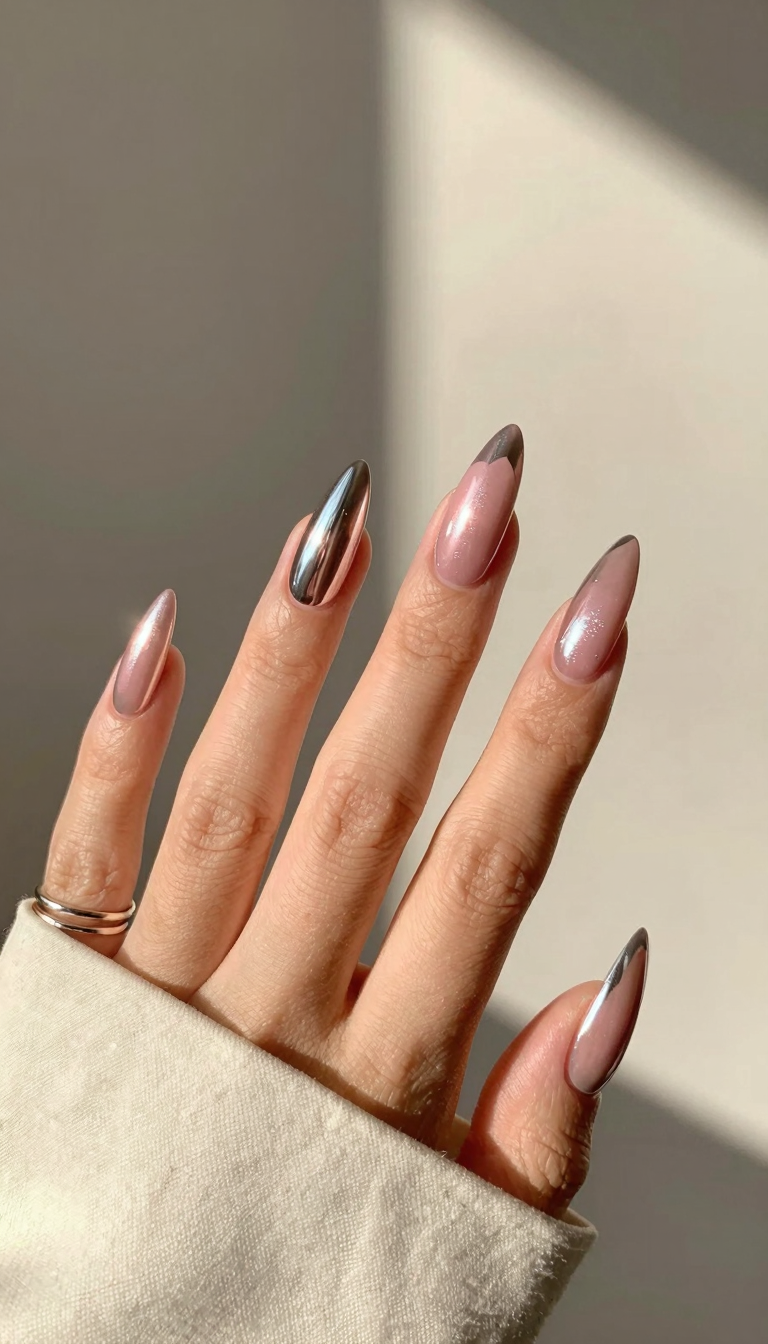 Blush Pink Chrome Mirror with Negative Space