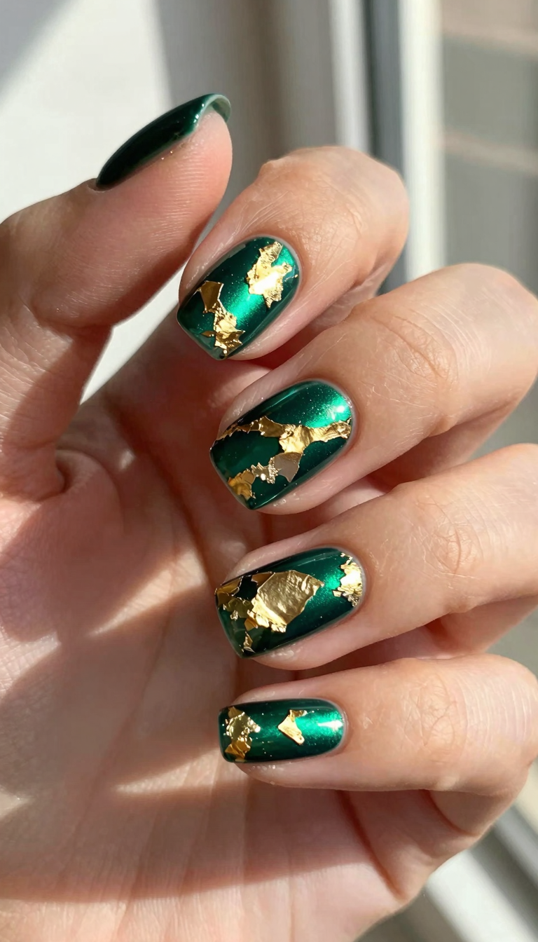 Deep Emerald Chrome Mosaic with Gold Leaf
