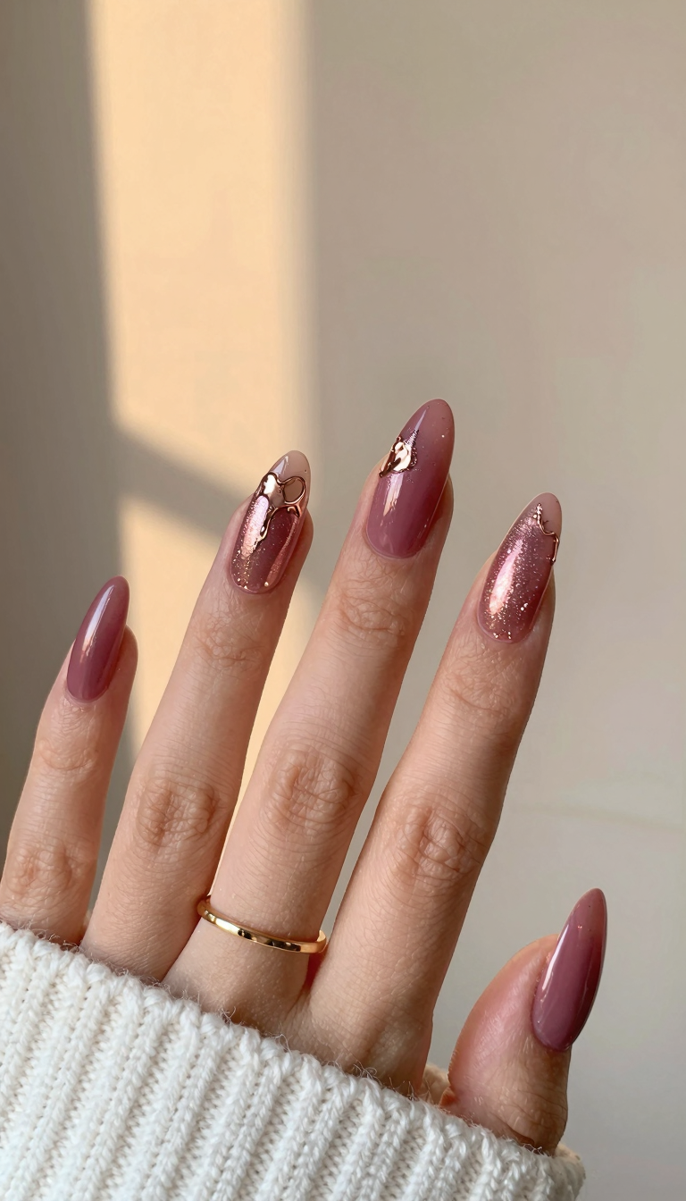Deep Mauve Textured with Rose Gold Foil