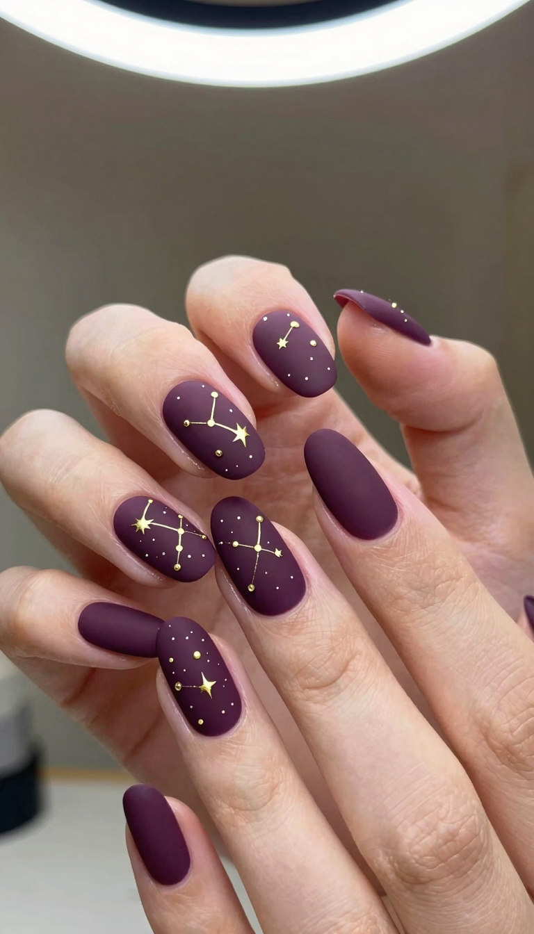 Deep Plum Matte with Tiny Gold Constellation
