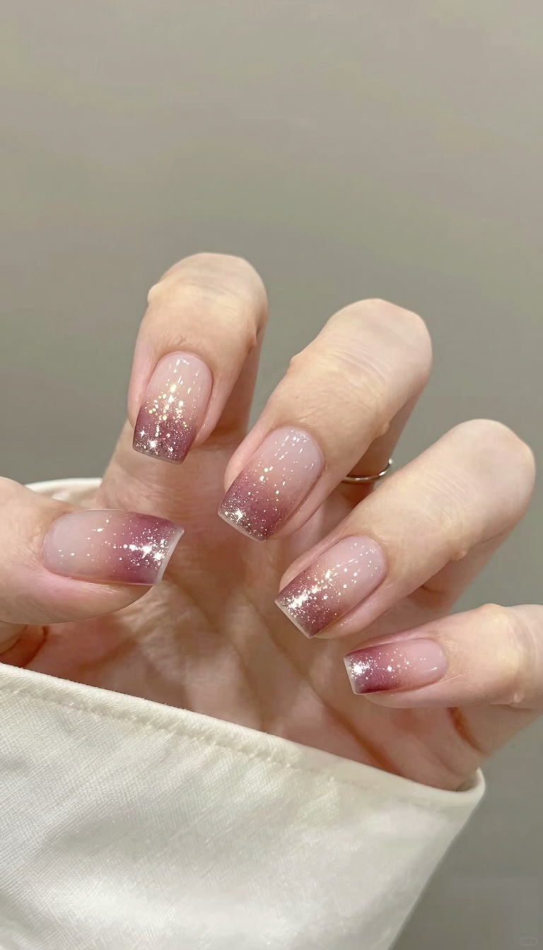 Dusty Mauve Glitter Fade Ombre