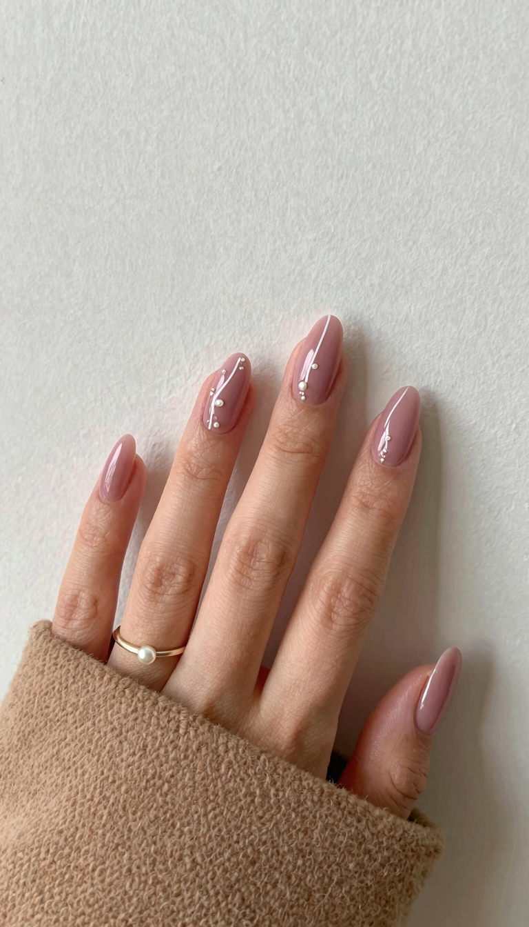 Dusty Mauve with Minimalist Pearl Line