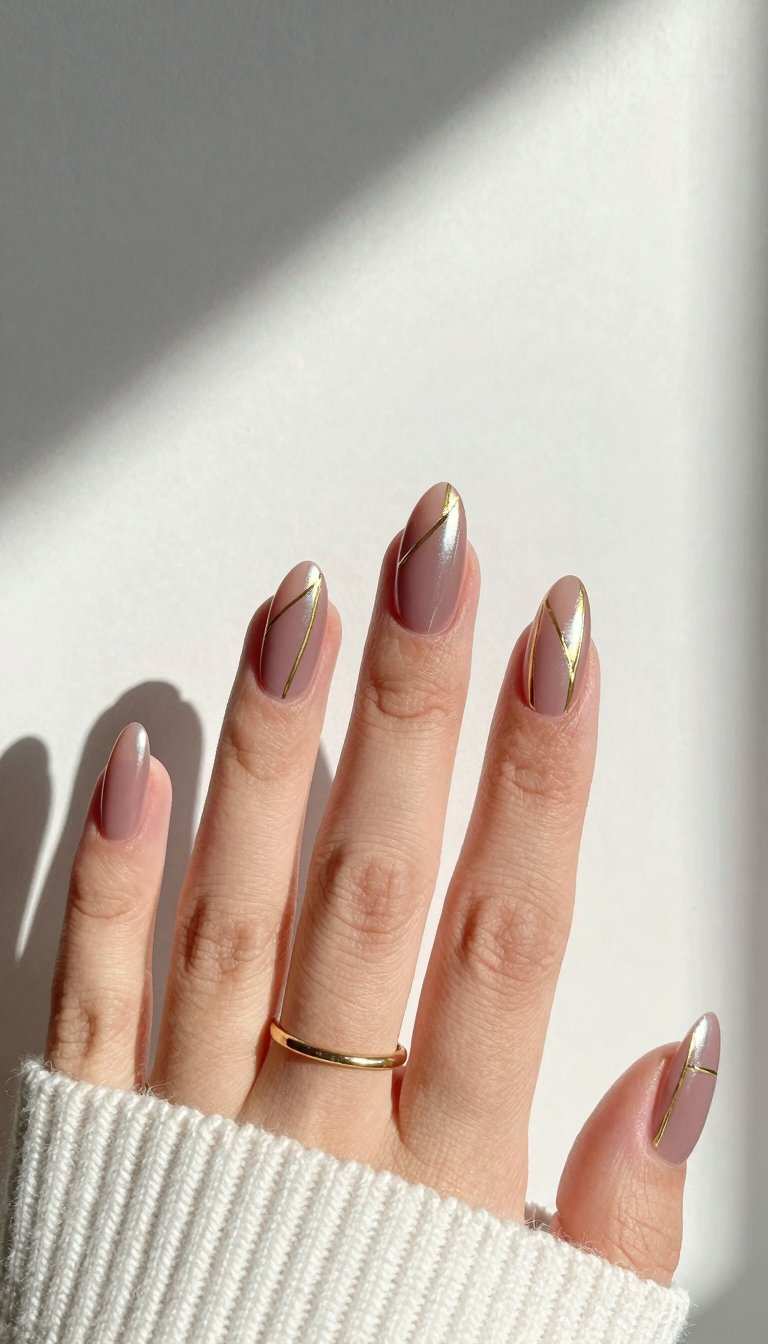Dusty Rose Chrome with Gold Geometric Lines