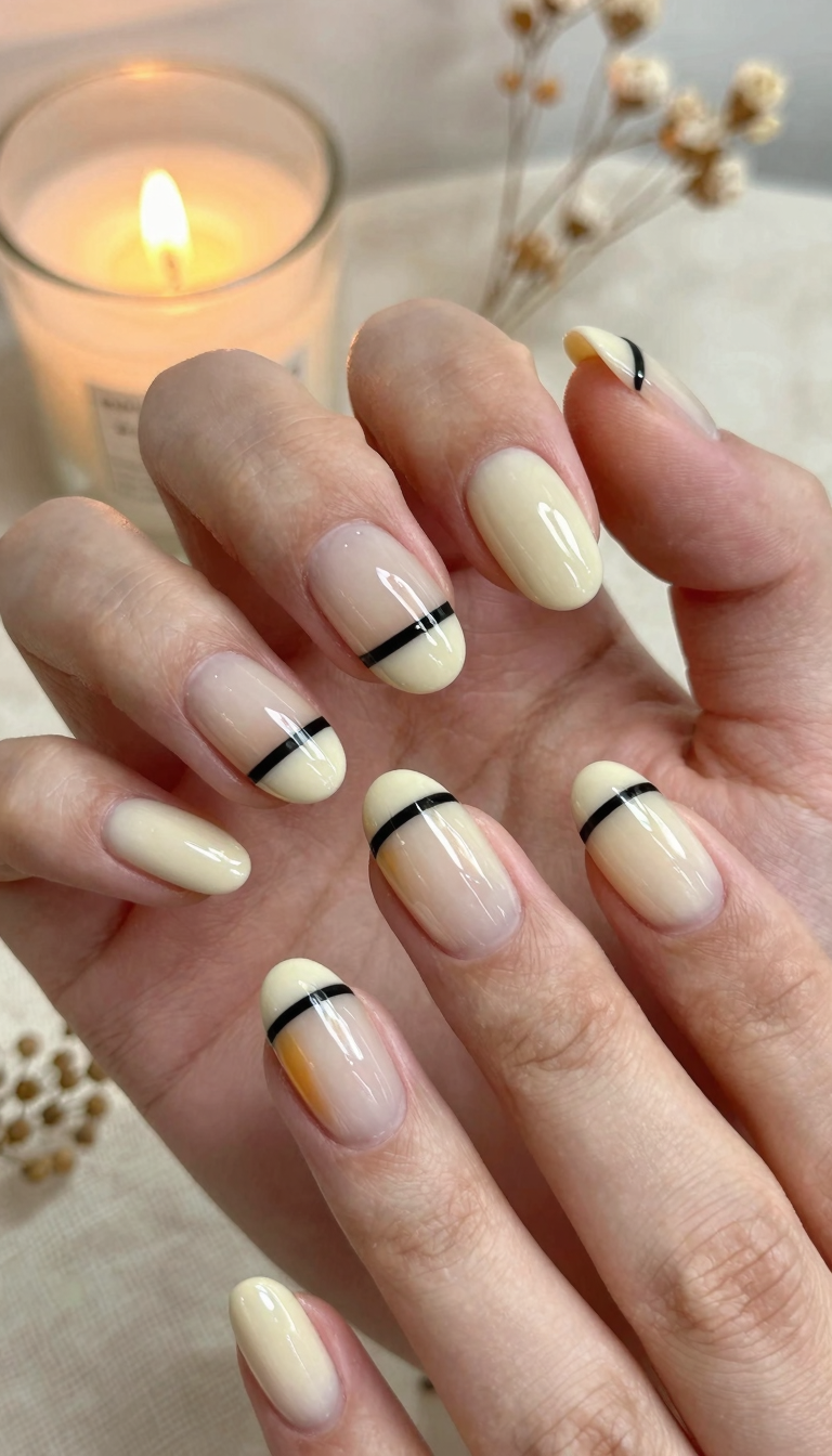 Ivory Glazed Donut with Black Minimalist Stripe