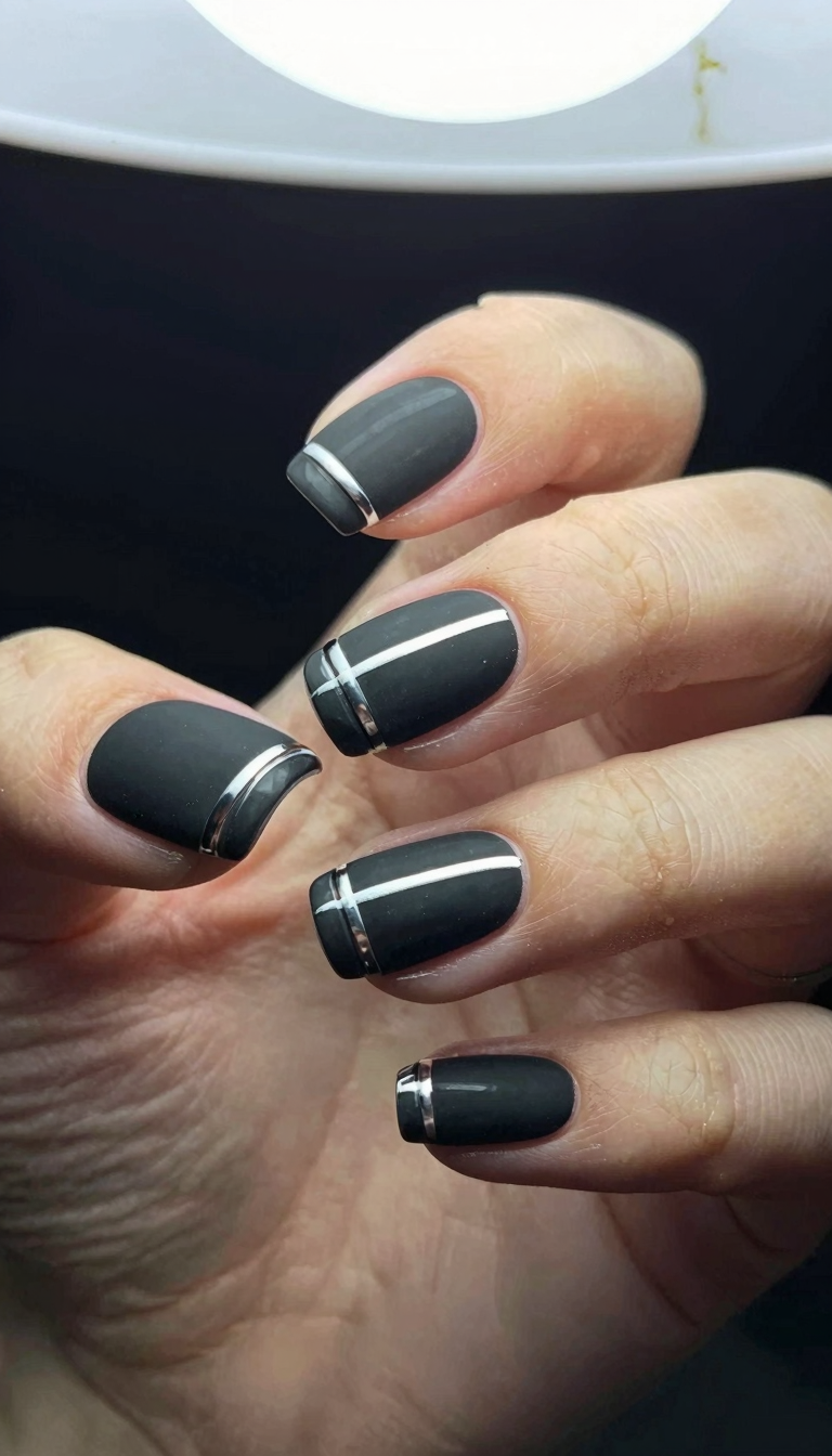 Jet Black with Minimalist Silver Stripe